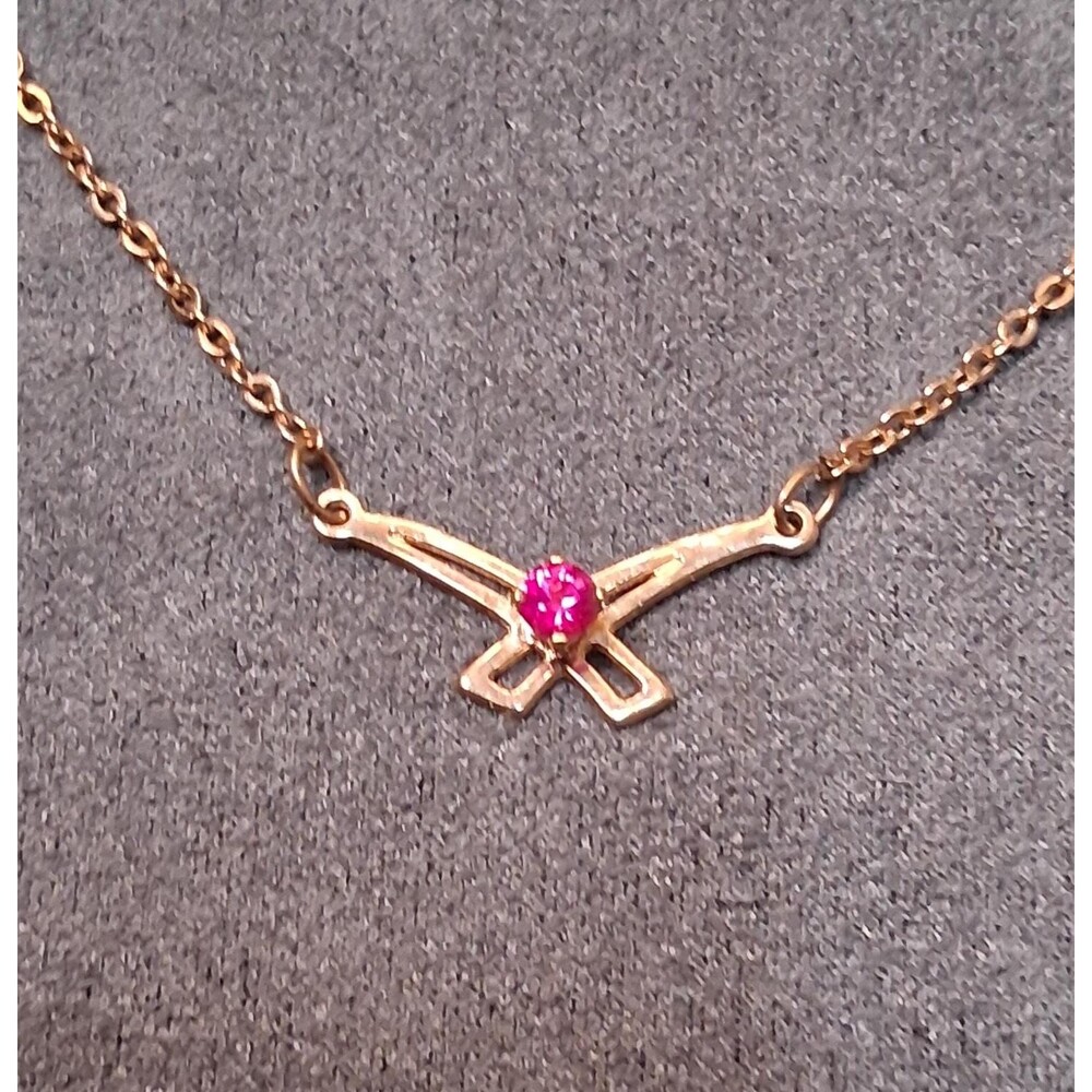 Vintage Amco 14K Gold Filled Necklace Red Stone X Pendant